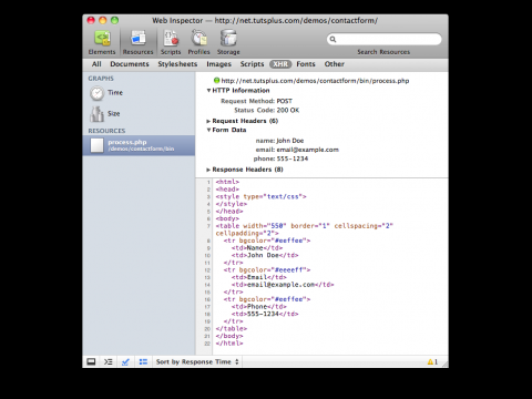 Webkit Web Inspector: Formulardaten