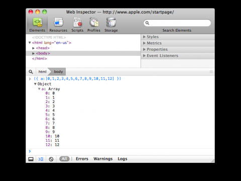 Webkit Web Inspector: Konsole
