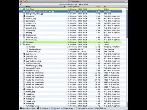 Ommwriter - Ressourcenverzeichnis mit allen Multimediadateien