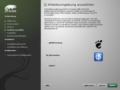 Als Standard wird der KDE-Desktop angeboten.