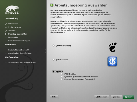 Neben Gnome l&auml;sst sich auch der Xfce-Desktop einrichten