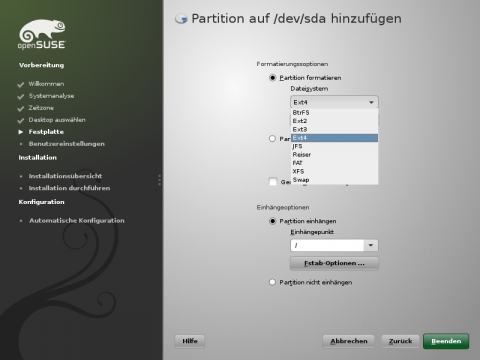 Opensuse setzt auf das Ext4-Dateisystem.