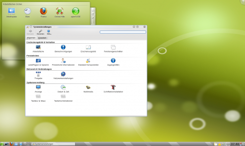 Der KDE-Desktop mit dem Systemeinstellungen-Fenster