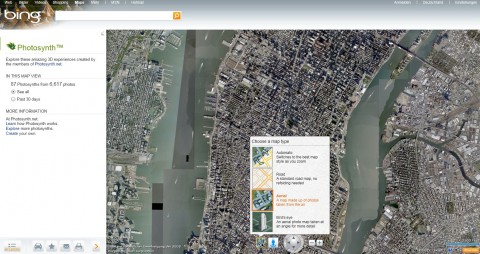 Bing Maps - Kartentypenauswahl
