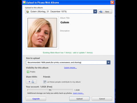Picasa 3.6 - Freigabe f&uuml;r Uploads in dieses Album