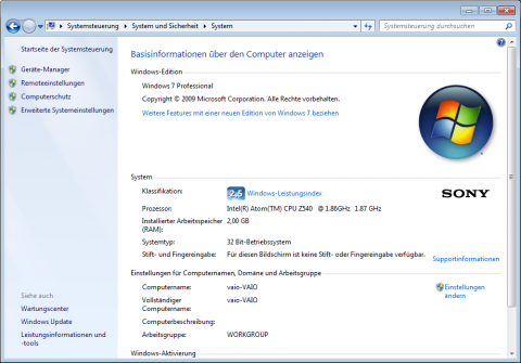 Windows 7 in der Professional-Version