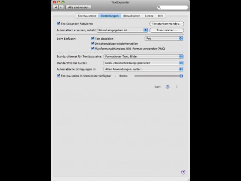 Textexpander - Optionsdialog