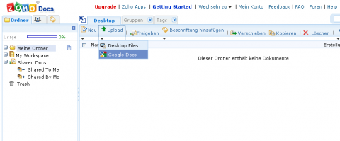 Zoho Doc mit Google-Docs-Zugriff