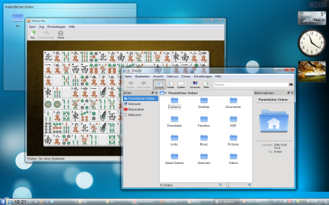 Die Plasma-Shell mit dem Spiel Shisen-Sho und dem Dateimanager Dolphin