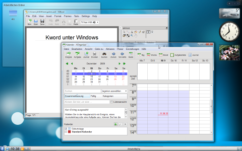 Eine Vorabversion der Textverarbeitung Koffice und das Kalenderprogramm Korganiser.