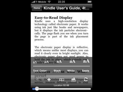Kindle for iPhone 1.3 - kleinste Schriftgr&ouml;&szlig;e