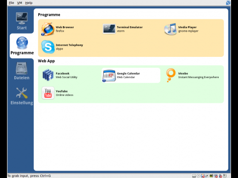 Xpud bringt vorinstalliert unter anderem den Webbrowser Firefox mit. Skype wurde nachtr&auml;glich eingerichtet.