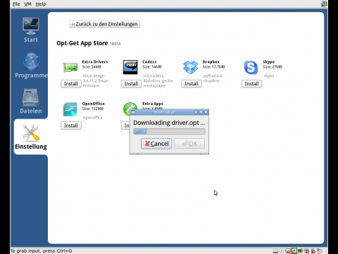 Der Download und die Einrichtung starten nach einem Mausklick automatisch.