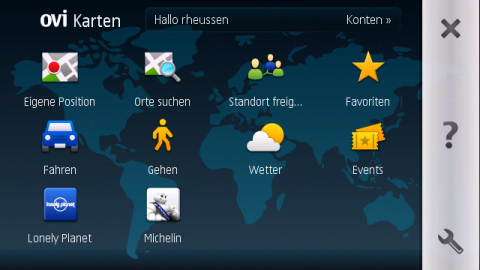 Ovi Maps - Hauptbildschirm