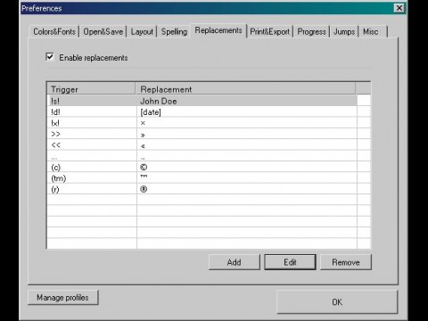 Writemonkey - Textersetzungsfunktion