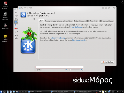 Sidux bringt den KDE SC-Desktop in der Version 4.3.4 mit.