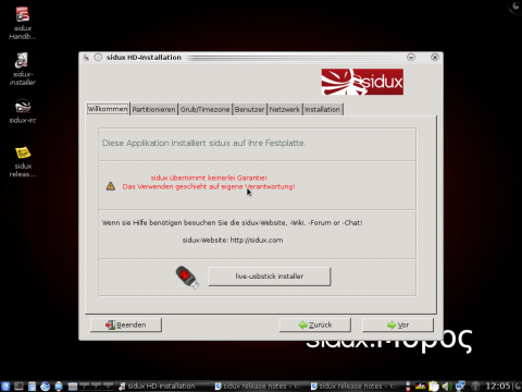 Der Installer bringt Sidux wahlweise auf die Festplatte oder einen USB-Stick.