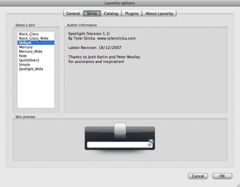 Launchy Mac OS X - Optionen