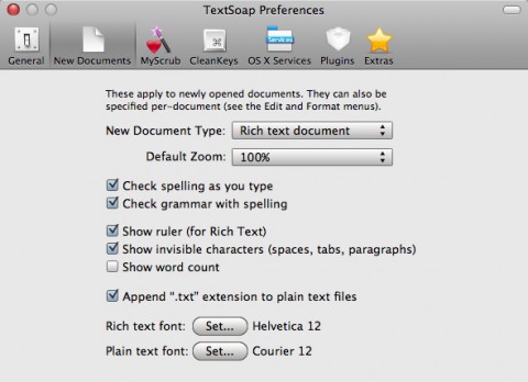 Textsoap Optionen