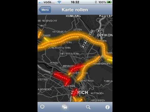 Tomtom 1.3 auf dem iPhone mit aktiviertem Nachtmodus