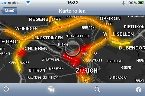 Tomtom 1.3 auf dem iPhone mit aktiviertem Nachtmodus