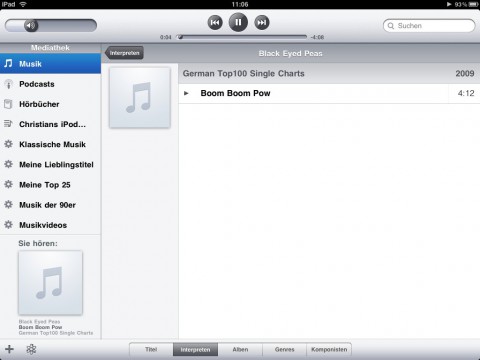 iTunes im Querformat ...