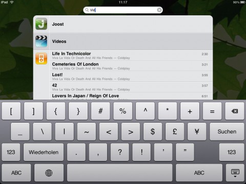 Tastatur des iPads (weitere Symbole)