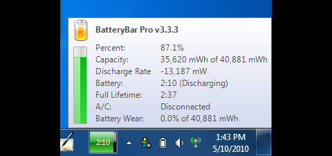 Nur vom Akku versorgt: Laut Batterybar werden 13 Watt aufgenommen.