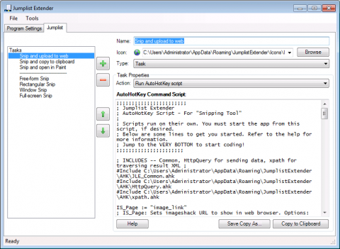 Jumplist Extender - AutoHotKey-Script f&uuml;r das Snipping-Werkzeug von Windows 7 erstellen