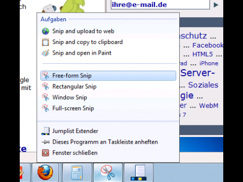 Jumplist Extender - Sprungliste f&uuml;r das Snipping-Werkzeug von Windows 7