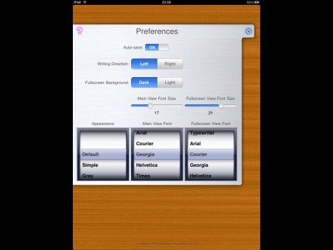 myTexts f&uuml;rs iPad - Einstellungen