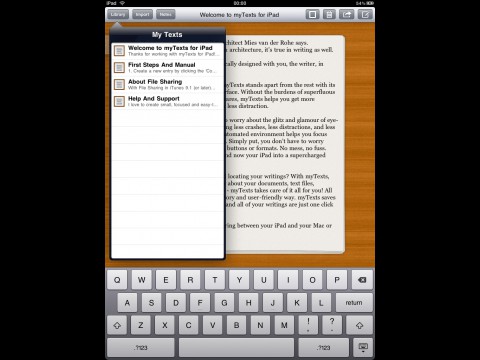 myTexts f&uuml;rs iPad - Dateiauswahl