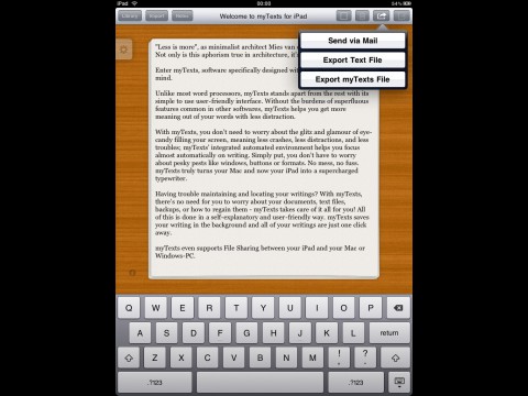 myTexts f&uuml;rs iPad - Exportfunktionen