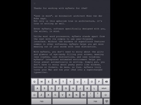 myTexts f&uuml;rs iPad - Vollbildmodus