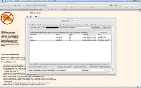 Flash-Cookies bestimmter Websites kann er auch gezielt zulassen.