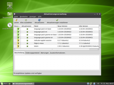 Der Mint-eigene Updatemanager zeigt neu verf&uuml;gbare Pakete &uuml;bersichtlich an. 