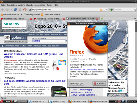 Als Unterbau f&uuml;r die eingebauten Webapplikationen dient Mozillas Prism.