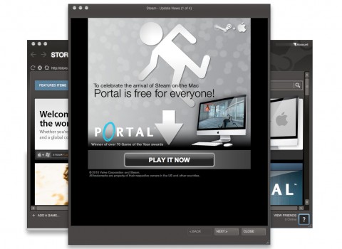 Steam for Mac - der Client weist gleich nach der Installation auf die Portal-Aktion hin.
