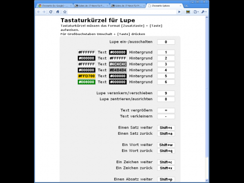 Chromevis - Konfigurationsmen&uuml; auf Deutsch