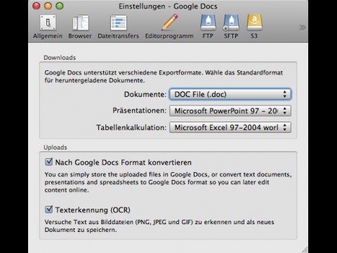 Cyberduck 3.5 - Konfiguration der Google-Docs-Anbindung
