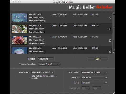 Magic Bullet Grinder - Auswahl der Konvertierungsparameter