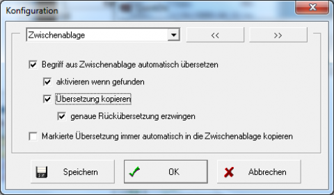 Optionen f&uuml;r die Zwischenablage. Wer will, l&auml;sst Quickdic diese beobachten.