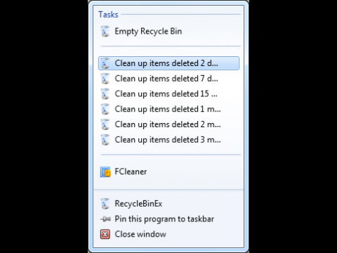 RecycleBinEx - Jumplist unter Windows 7