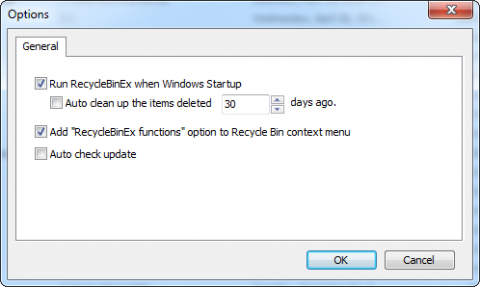 RecycleBinEx - Optionen