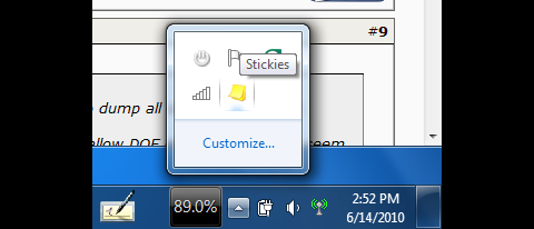 Die Sticky-Zentrale findet sich in der Tray Notification Area ...