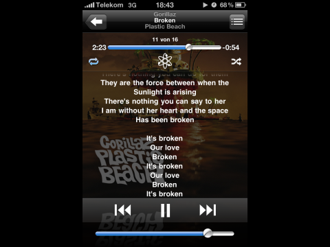 Ansicht eines abgespielten Songs inklusive Liedtext