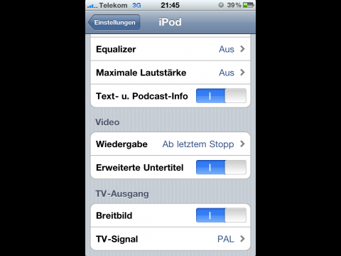 TV-Ausgangsoptionen im iOS 4