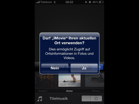 Lokalisierungsabfrage in iMovie