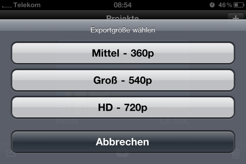 ... und die Export-Optionen.