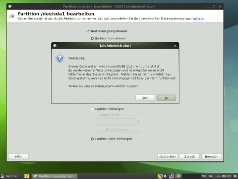 Wer das neue Dateisystem Btrfs verwenden will, wird ausgiebig gewarnt.